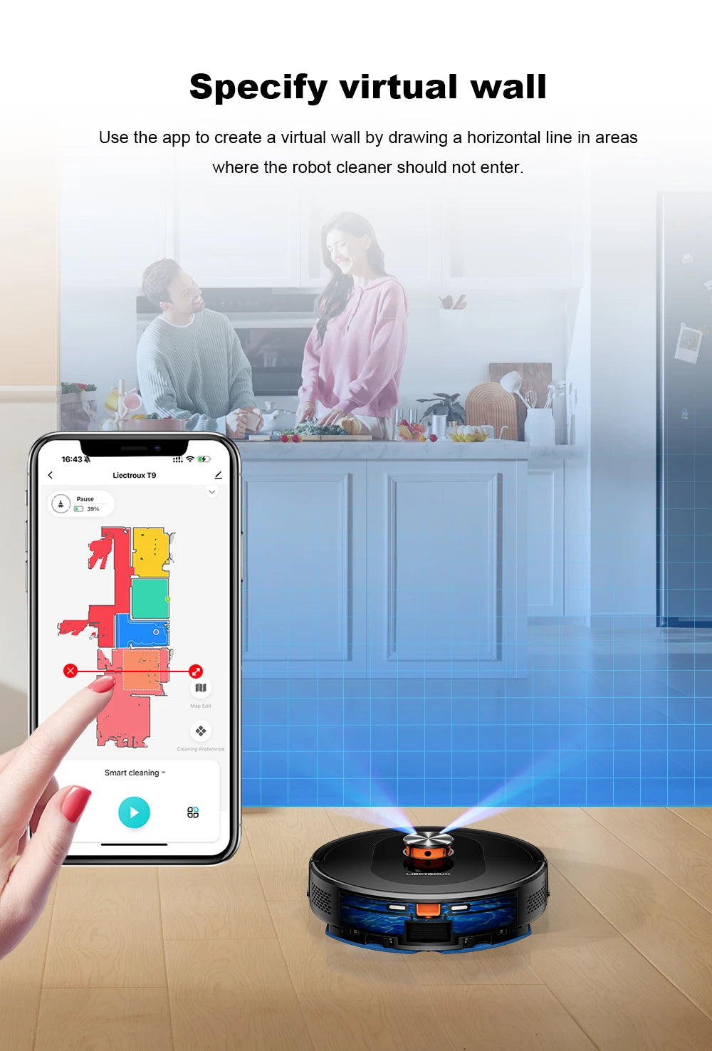 Liectroux T9 Saug- und Wischroboter mit LDS-Navigation, 6500Pa starker Saugkraft, Selbstentleerungsstation, Mehrfachkarten, Teppich-Boost, Anti-Verwicklungsbürsten, 2,4/5GHz WLAN
