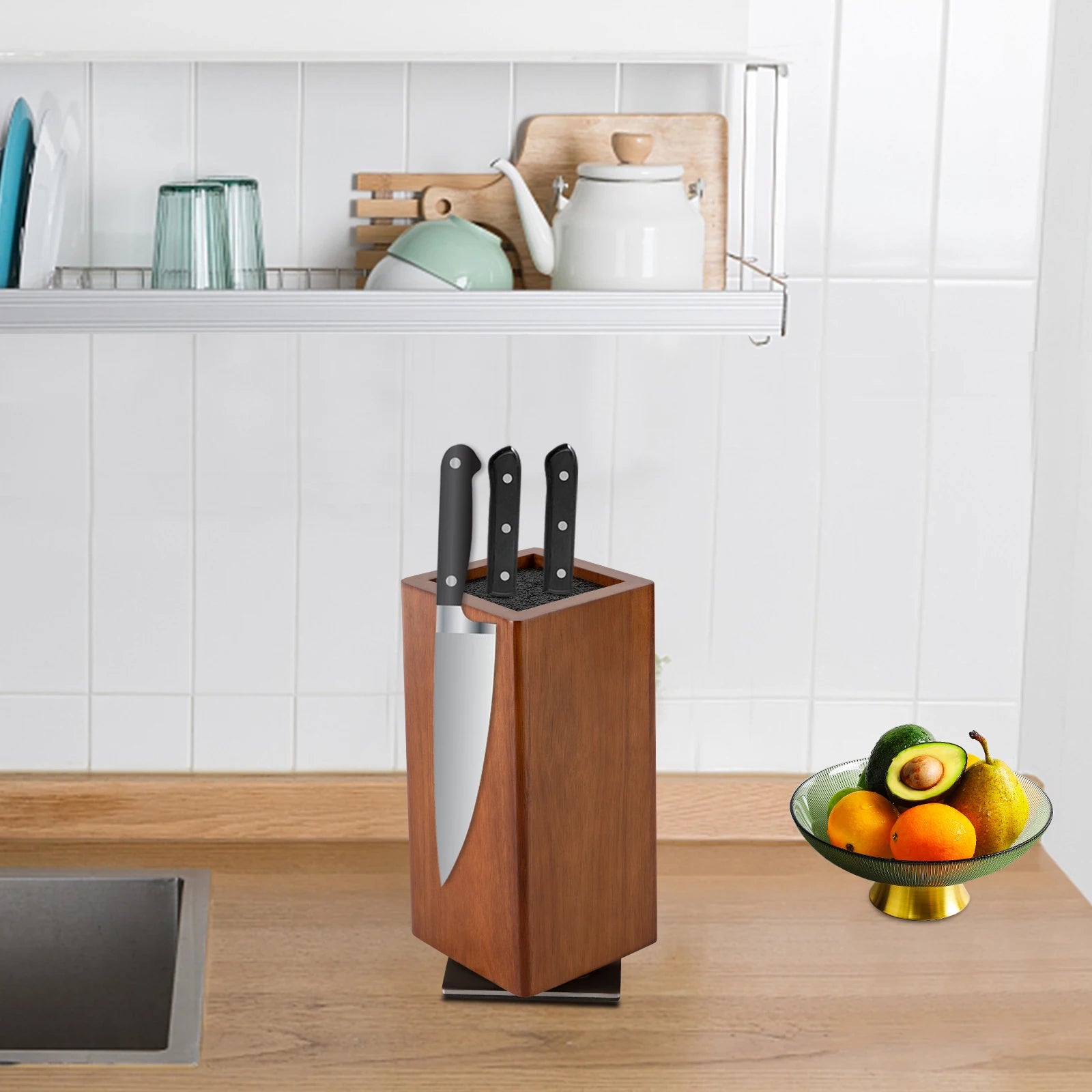 Magnetischer Messerblock, universeller Messerhalter aus Holz, 360° drehbarer Multifunktions-Messerständer für Küchenarbeitsplatte, Restaurant, Hotel