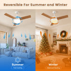 Ventilatore da soffitto per interni ed esterni coperto con pale effetto legno, luce LED dimmerabile da 18W a 3 colori, silenzioso e reversibile, 6 velocità, telecomando e timer per camera da letto, cameretta, soggiorno