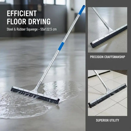 Spatola in gomma ad acqua con impugnatura ergonomica per la pulizia dei pavimenti – struttura in acciaio e gomma di alta qualità – costruzione robusta con possibilità di sospensione e impugnatura antiscivolo