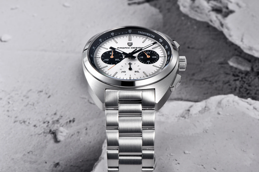 PAGANI DESIGN Orologio da polso al quarzo uomo Retro Panda Cronografo Vetro zaffiro