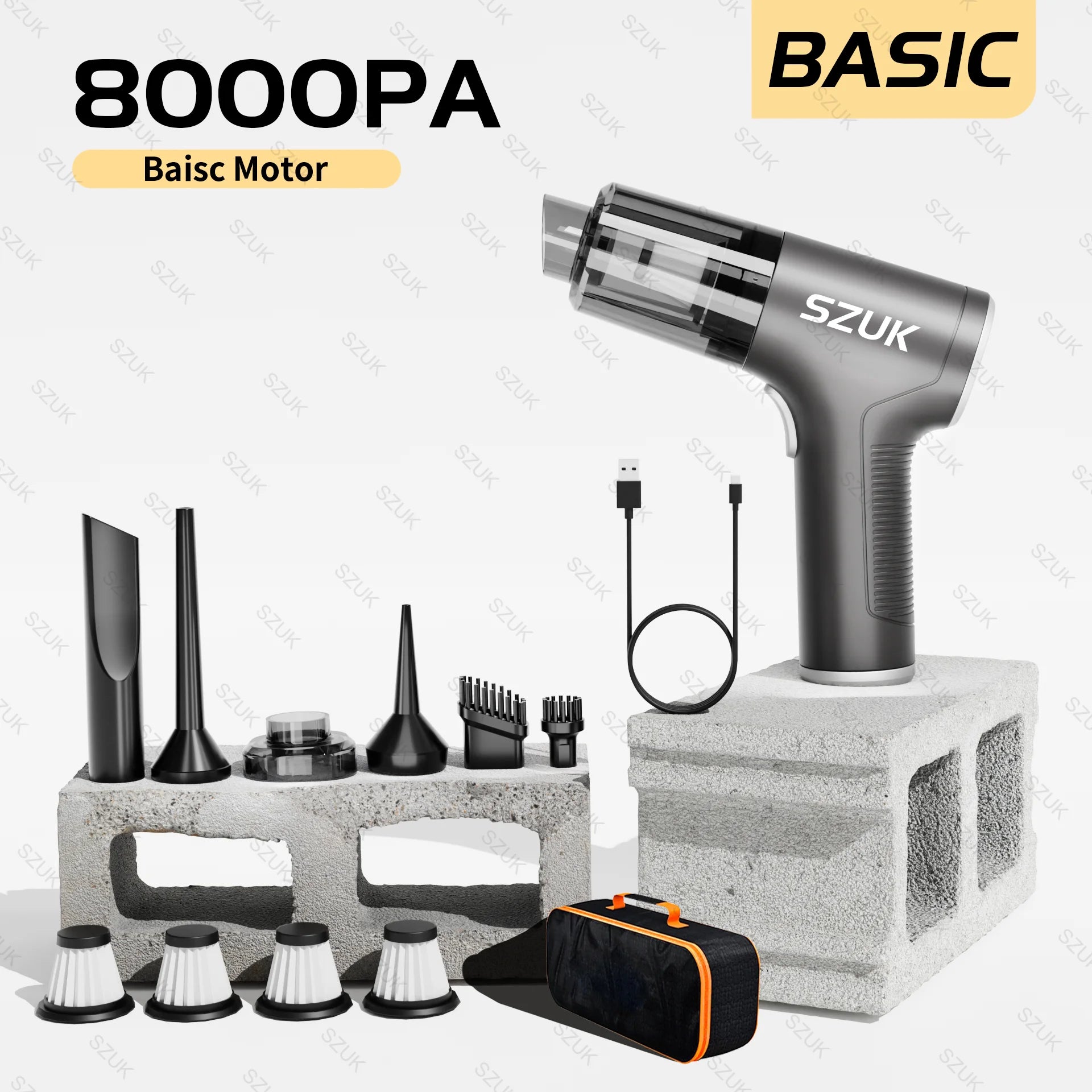SZUK 98000PA Auto-Staubsauger Mini Leistungsstarke Reinigungsmaschine Starke Saugkraft Drahtloser Handstaubsauger für Zuhause und Auto