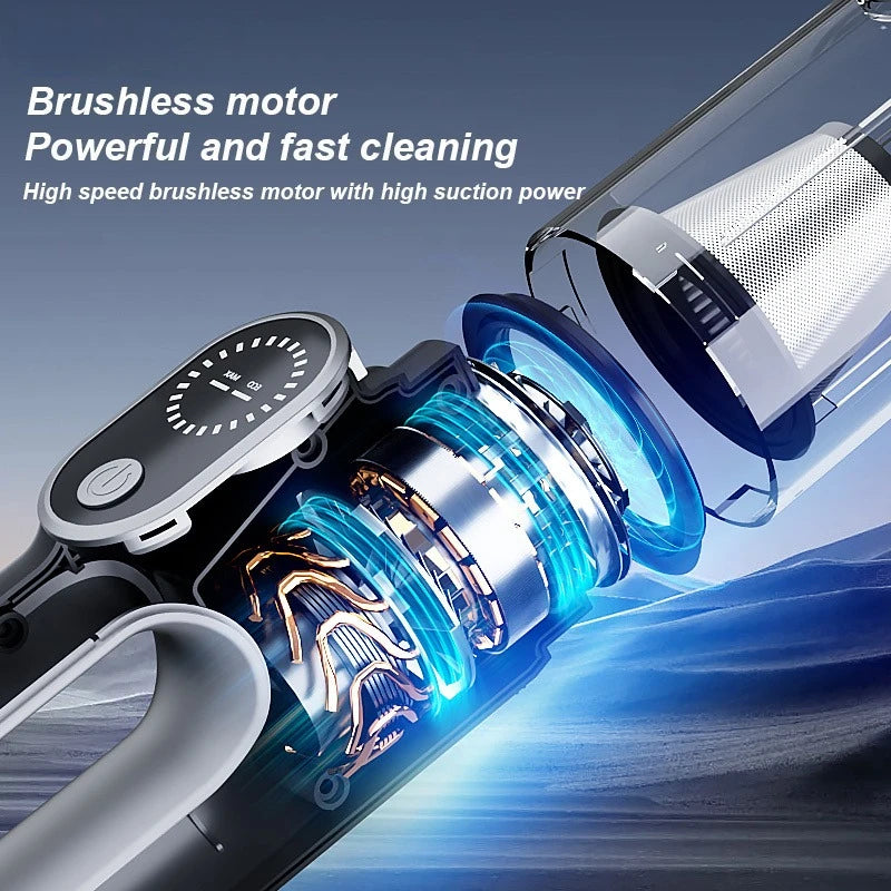 Brushless Cordless Handheld Vacuum Cleaner, High Suction, for Home and Car, Mini, Rechargeable, with LED for Car Cleaning.