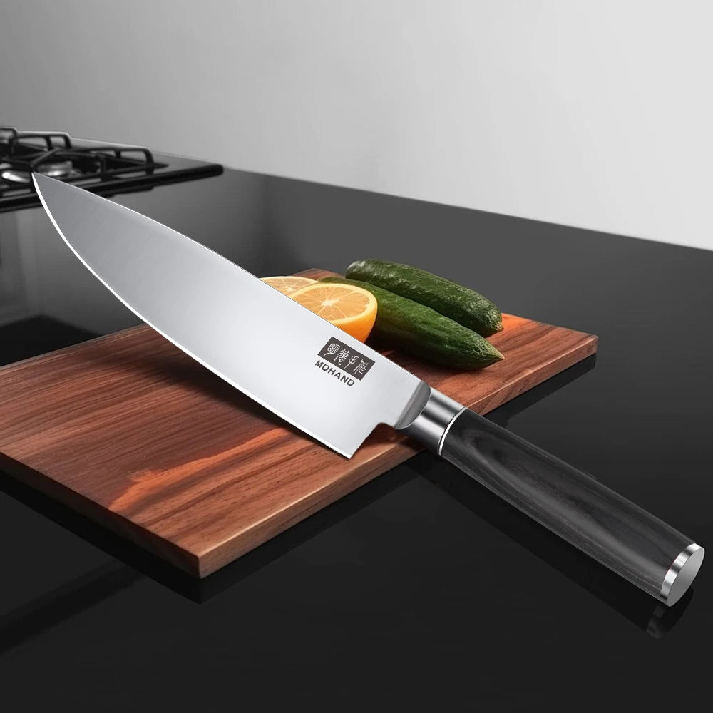 Professionelles 10-teiliges Küchenmesser-Set Chefmesser Tranchiermesser Hochkohlenstoffstahl Superscharfer Holzgriff Geschenkbox