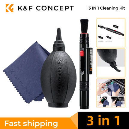 K&F CONCEPT Kit di Pulizia Professionale 3 in 1 per Obiettivi Fotocamera DSLR, Schermi di Telefoni Cellulari, Laptop e Occhiali