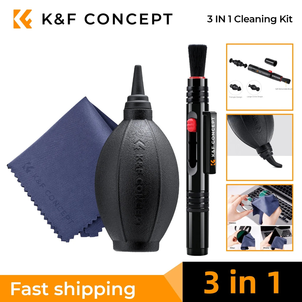K&F CONCEPT Professionelles 3-in-1 Reinigungsset für DSLR-Kameraobjektive, Handybildschirme, Laptops und Brillen
