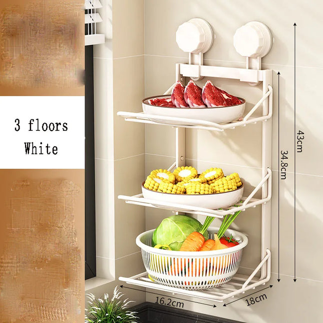 Ventosa multistrato Rastrelliere per verdure e frutta da cucina Vassoio angolare da parete Scaffale da cucina rimovibile Utensili senza foratura