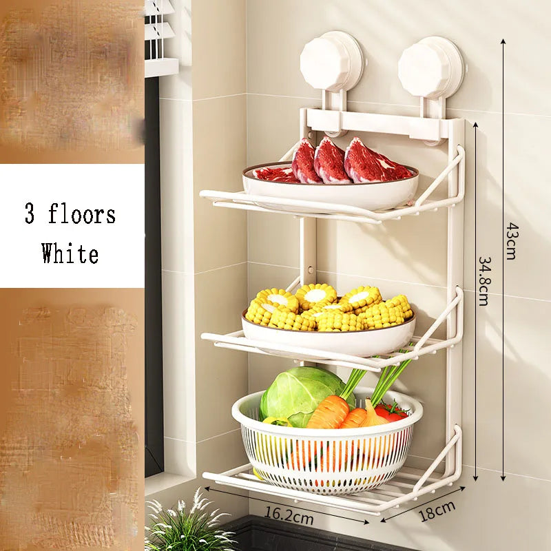 Ventosa multistrato Cucina Rastrelliere per verdure Frutta Parete angolare Vassoio per frutta Scaffale da cucina rimovibile Utensili senza trapano