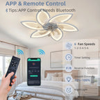 Ventilatore da Soffitto con Luce a Fiore Bianco, LED in Acrilico, 6 Velocità, Controllo Bluetooth