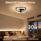 Ventilatore da soffitto rotondo Aiopp Ultra Quiet LED con luce e telecomando, 6 velocità, dimmerabile, motore DC reversibile, a basso profilo, per camera da letto, casa, cucina