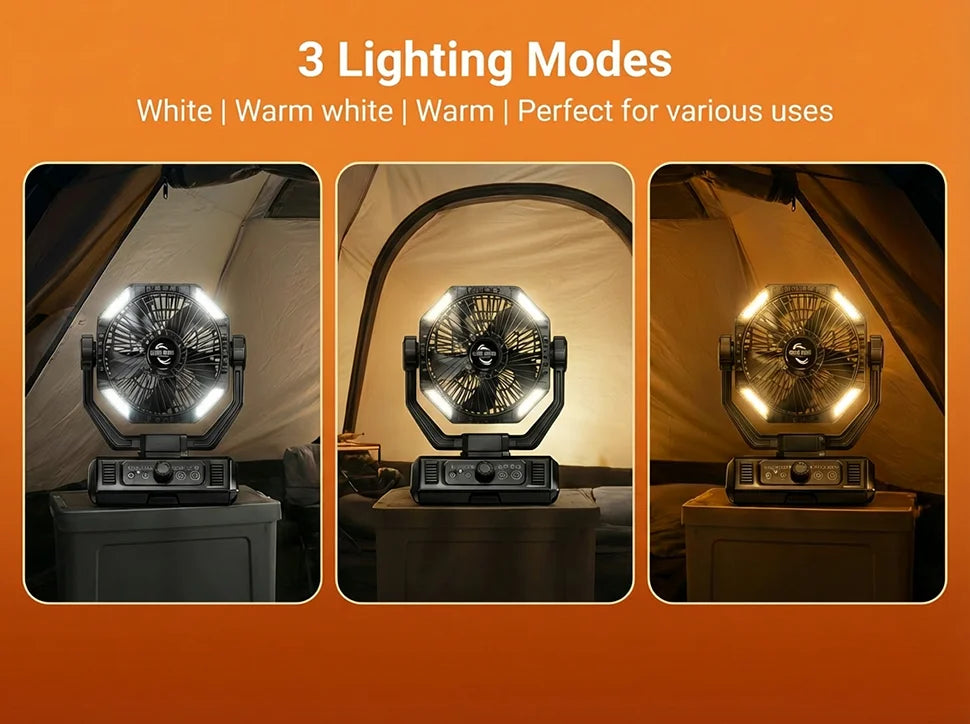 Ventilatore da campeggio coldSky 20000mAh con 4 luci LED e telecomando, 8 velocità regolabili, ricaricabile, per tenda e pesca