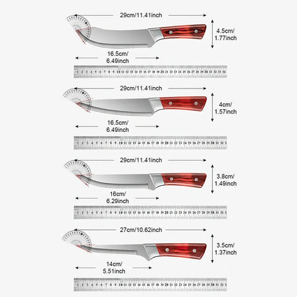 Set di 4 coltelli da macellaio ZENG in acciaio inossidabile con manico in simil-legno rosso e fodere in pelle per la cucina