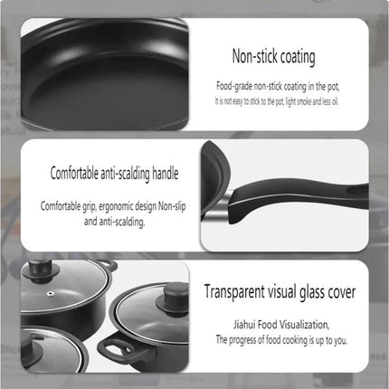 12-Piece Nonstick Cookware Set with Lid, Milk Pot, Maifan Stone Deep Fry Pan, Cookware Set for All Hob Types