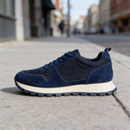 Herren-Freizeitschuhe aus Wildleder und Mesh, Navy-Blau, atmungsaktive Sneaker mit Schnürsenkeln, bequeme Schuhe mit dicker Sohle für den täglichen Gebrauch