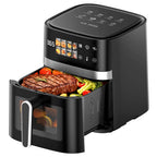 Patbrela Friggitrice ad Aria 5,5L 8-in-1 Forno Elettrico con Schermo LED Digitale e Finestra Visibile, 1350W, Nero