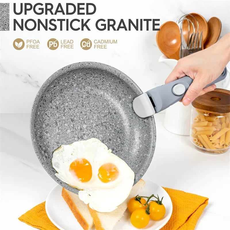 MICHELANGELO Set di padelle antiaderenti con manico rimovibile Pentola in alluminio con rivestimento in granito Padella per uova Set di pentole