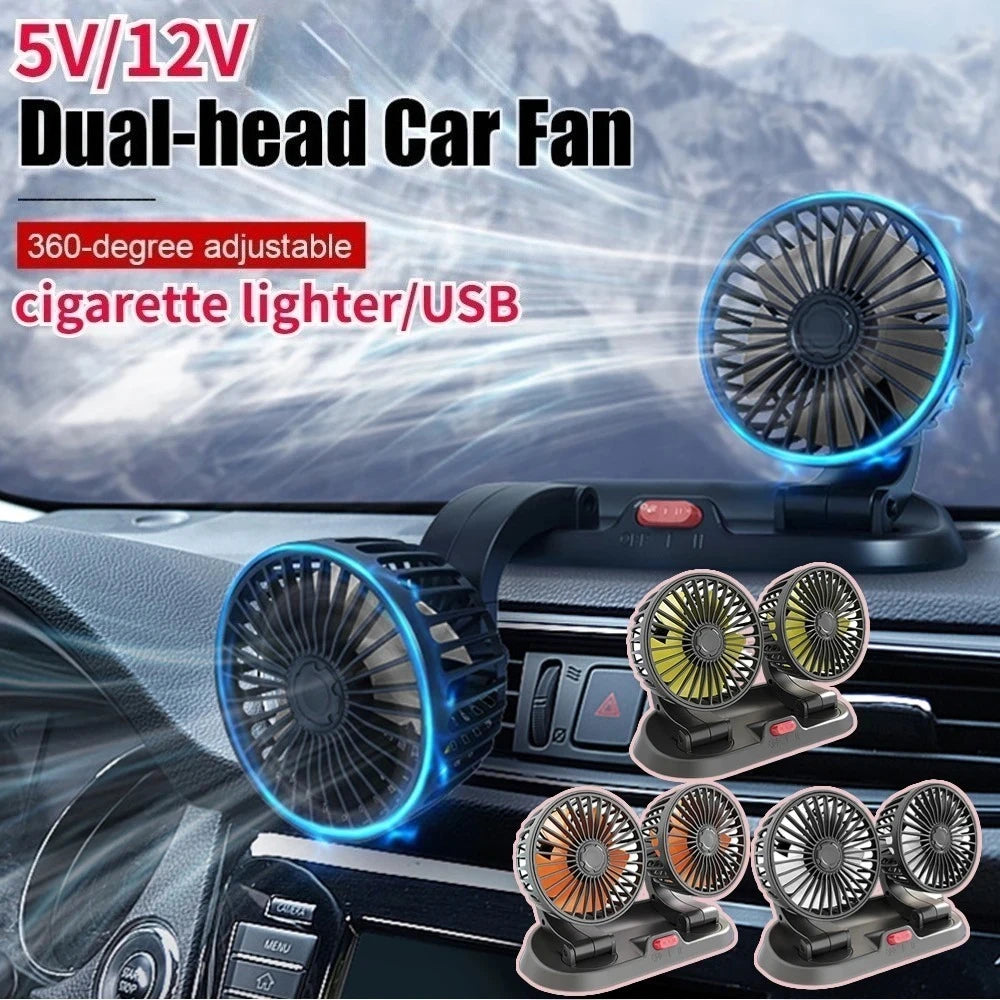 Ventilatore per auto EAFC 5V/12V 360 °   Ventilatore USB a Doppia Testa per Auto, Silenzioso, 2 Velocità Regolabili, Raffreddatore Automatico per Camper, Camion e Accessori Auto