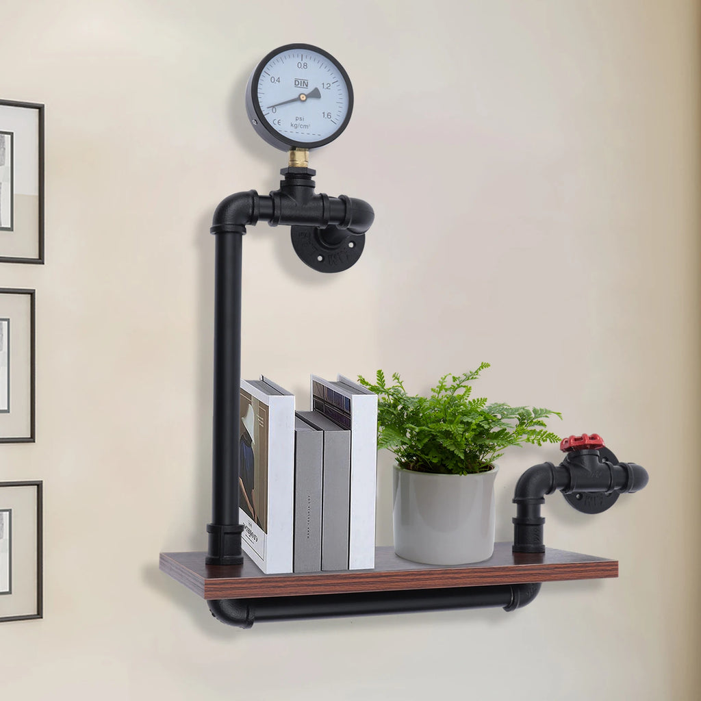 Mensola da parete industriale a 1 piano, tubo rustico, bagno, cucina, mensola galleggiante in ferro e legno per la cucina del bagno di casa