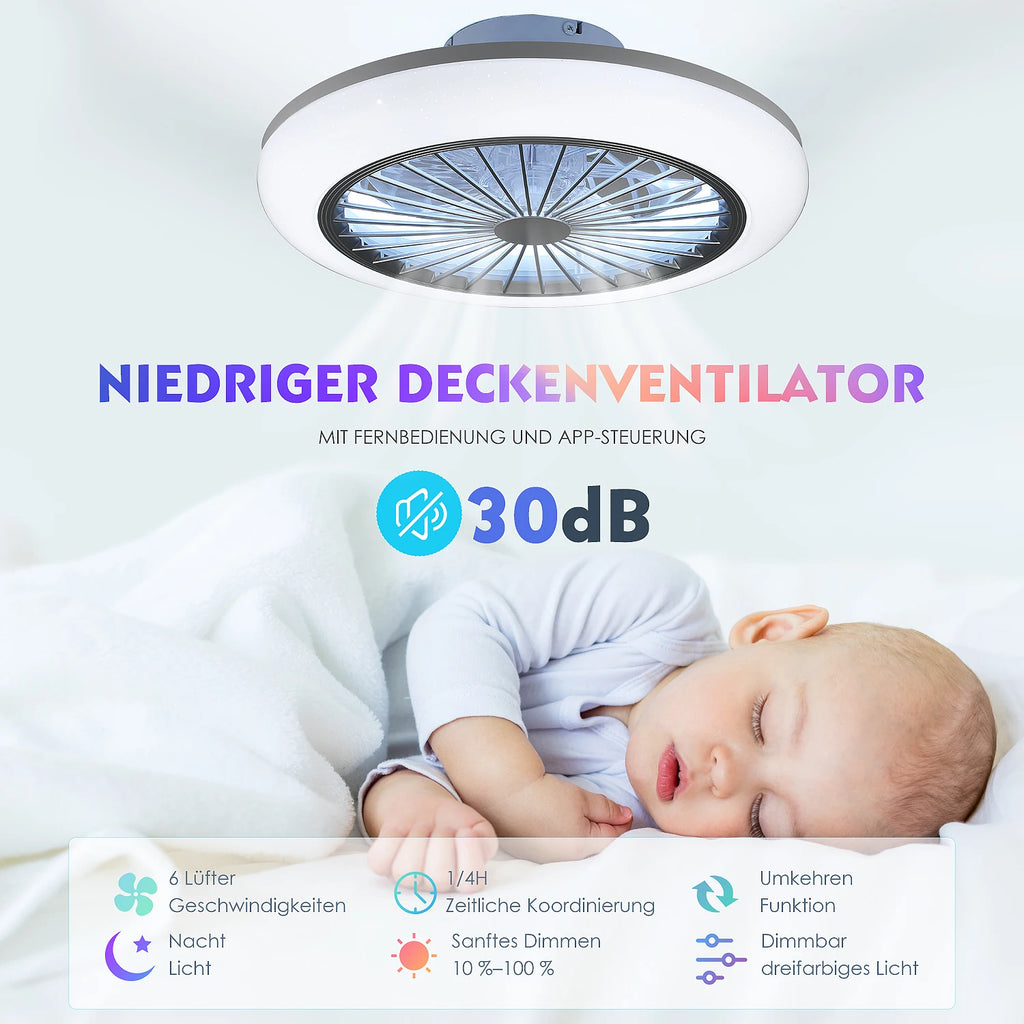 Ventilatore da soffitto Oyajia 50W con luce LED RGB dimmerabile e telecomando