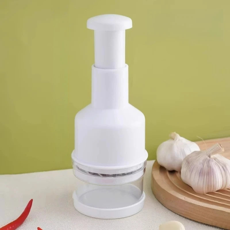 Neuer Knoblauch- und Zwiebelhacker aus Edelstahl, multifunktionales manuelles Küchengerät für die schnelle Zubereitung von Speisen