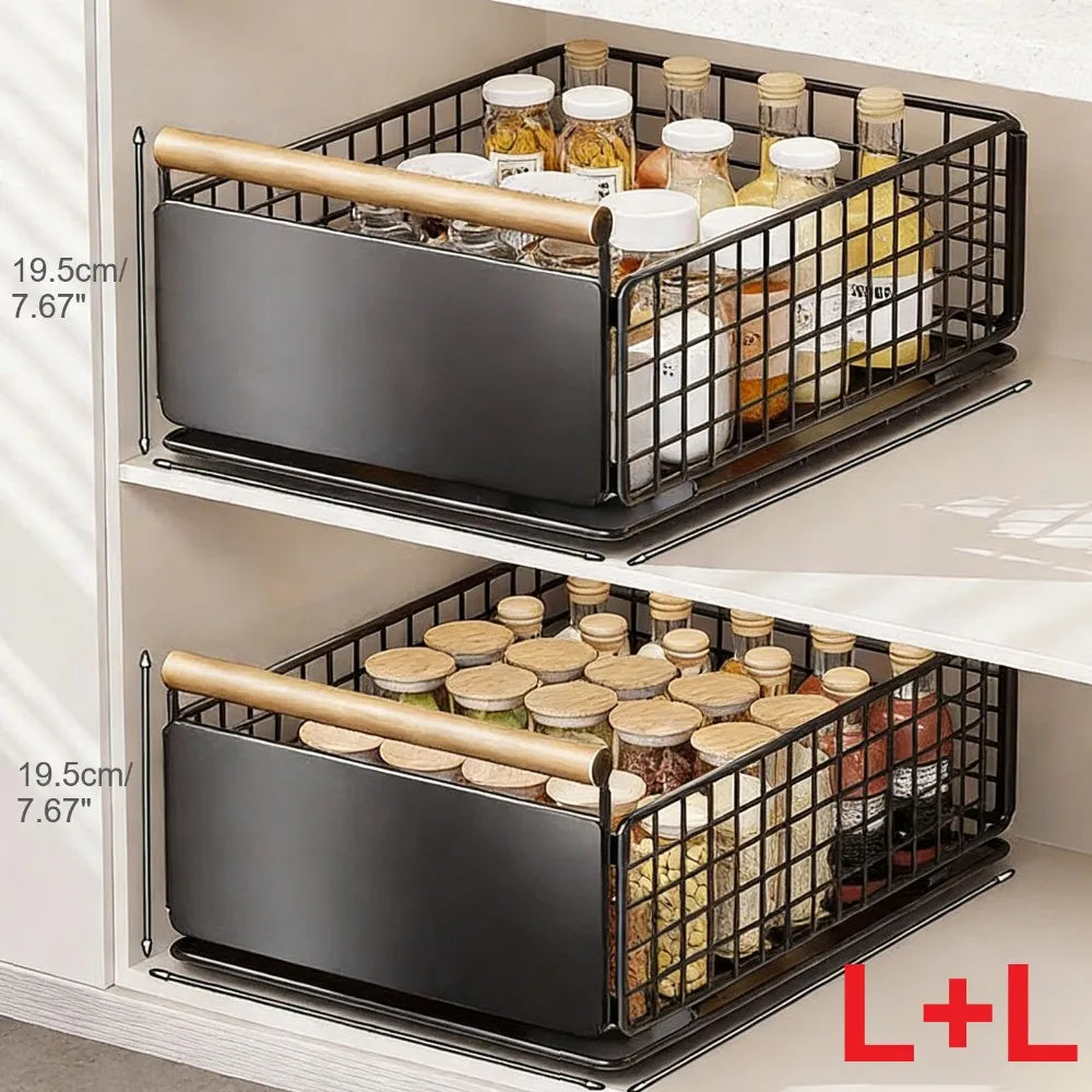 2/1 Pezzi Scaffale Estraibile da Cucina, Organizzatore per Armadietto, Cassetto Scorrevole, Scaffali Porta Spezie, Organizzatore Sottolavello