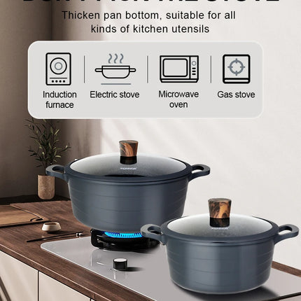 Donnor Set di pentole da 15 pezzi Serie Wave Set di pentole antiaderenti Casseruola con rivestimento in granito Utensili da cucina senza fumo