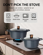 Donnor Set di pentole da 15 pezzi Set di pentole antiaderenti serie Wave Casseruola con rivestimento in granito Utensili da cucina senza fumo