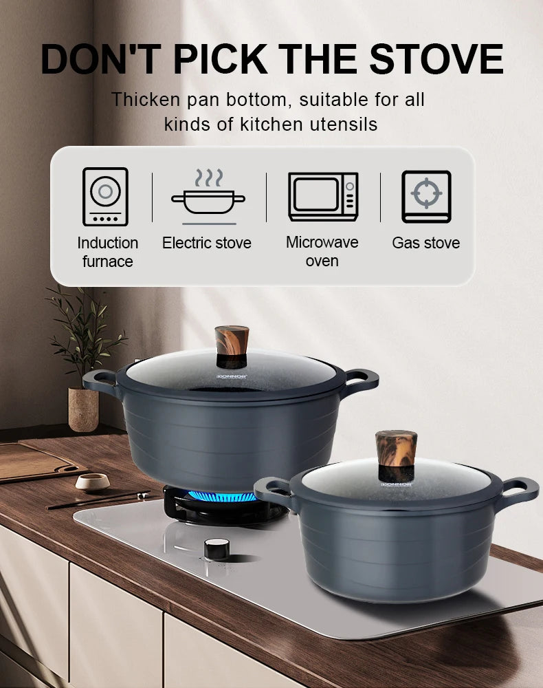 Donnor Set di pentole da 15 pezzi Set di pentole antiaderenti serie Wave Casseruola con rivestimento in granito Utensili da cucina senza fumo