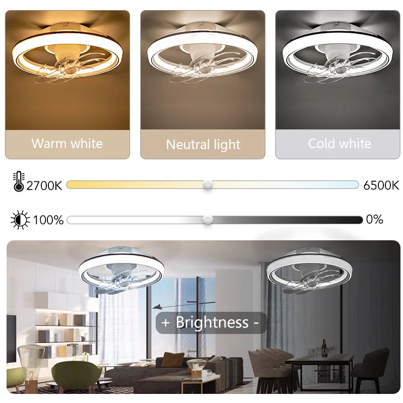 Ventilatore da soffitto a LED intelligente con altoparlante 360 °   Lampadario rotante moderno RGB con telecomando APP, lampadario a 6 velocità per interni domestici