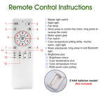 Ventilatore da soffitto da 100W con luce, controllo remoto tramite APP, lampada a LED dimmerabile a 360° °   Luce di sfondo RGB silenziosa girevole a 6 velocità per la casa