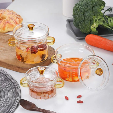 Glass Soup Pot, Explosion-proof, Reinforced Glass, Stockpot with Two Handles, Mini Kitchen
