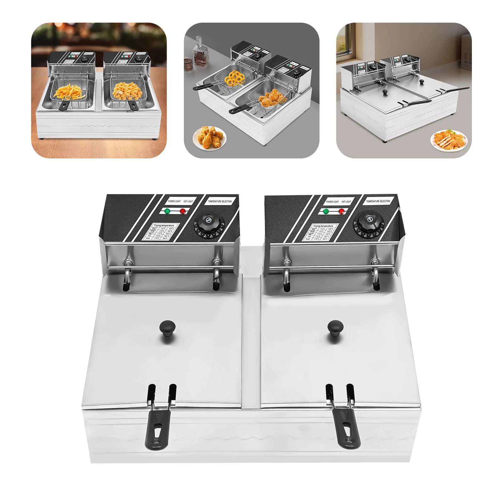 Friggitrice Elettrica a Doppia Vasca Bymaocar EF-82 2.5KW+2.5KW 30L Acciaio Inox 410