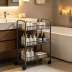 Carrello da Cucina a 3 Ripiani Grigio, 46x26x64 Cm, Materiale in Ferro, Struttura Robusta e Spessa, Organizzazione a Strati, Ruote Universali Flessibili, Antiruggine e Resistente all'Usura, Facile Installazione, Organizzatore