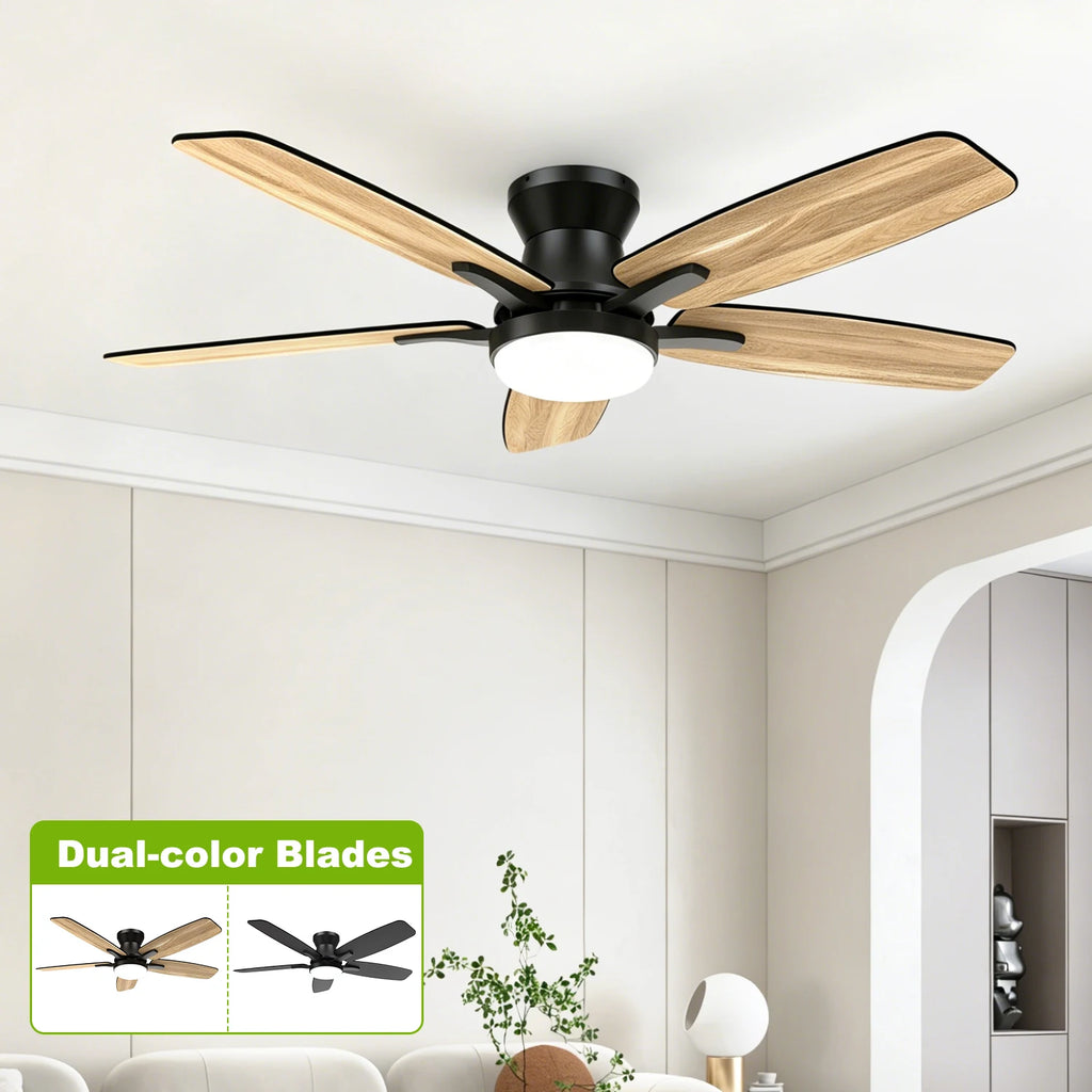 Ventilatore da soffitto a doppia pala da 42 pollici con luce LED dimmerabile, motore DC reversibile a 6 velocità dimmerabile, timer silenzioso, ventilatore a basso profilo per camera da letto, cucina, appartamento