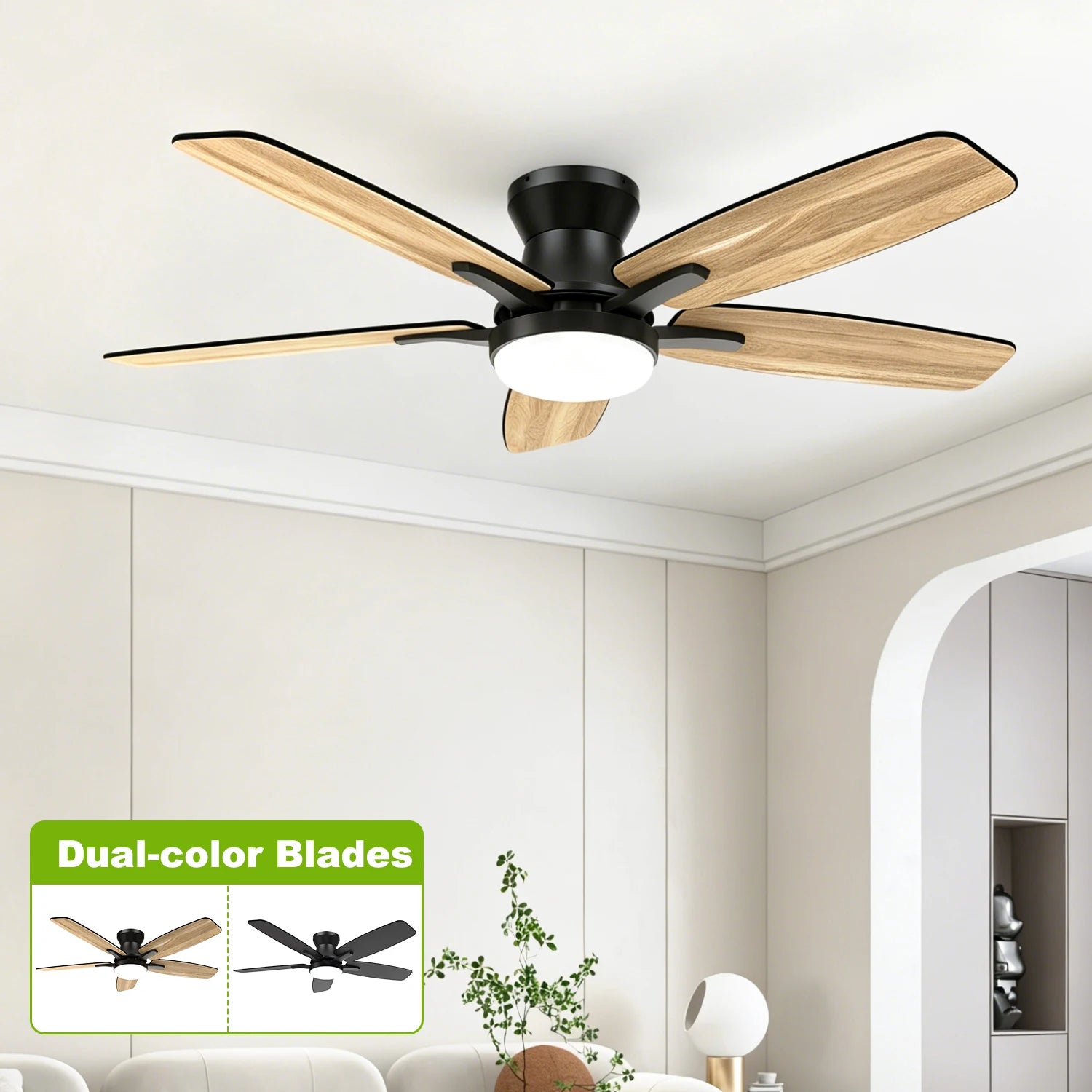 Ventilatore da soffitto a doppia pala da 42 pollici con luce LED dimmerabile, motore DC reversibile a 6 velocità dimmerabile, timer silenzioso, ventilatore a basso profilo per camera da letto, cucina, appartamento
