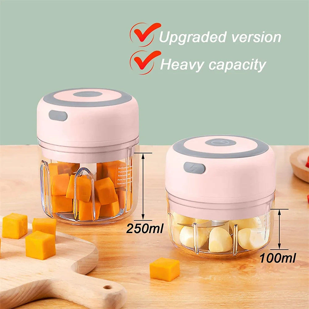 Mini-Elektrozerkleinerer für Knoblauch, tragbarer, kabelloser Gemüsemixer, USB-wiederaufladbarer Zwiebelhacker für Babynahrung, Chili, Kräuter