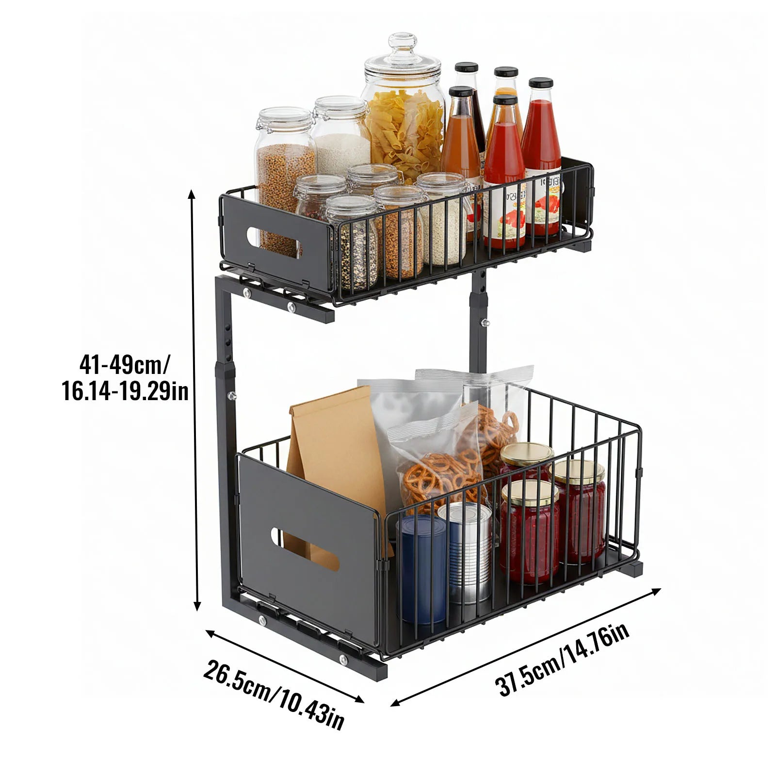Organizzatore Estraibile a 2 Livelli per Sotto Lavello, Scaffale Regolabile per Cucina, Organizzatore Estraibile per Armadietto, Porta Spezie
