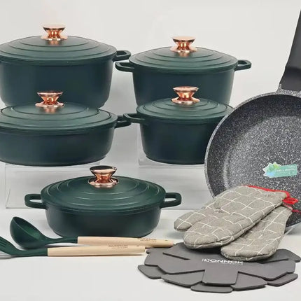 18PSC Set di pentole per la cucina domestica Padella antiaderente e pentola in alluminio pressofuso rivestito in granito con coperchio Pentola in smalto pressofuso Materiale medico per riso