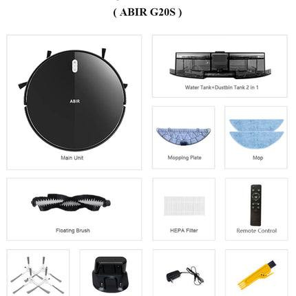 Robot Aspirapolvere ABIR G20S, Navigazione mappa AI, Partizione super intelligente, con memoria, app WiFi, forte aspirazione 6000Pa, lavaggio intelligente a umido, disinfezione, funziona con Alexa e Google Assistant