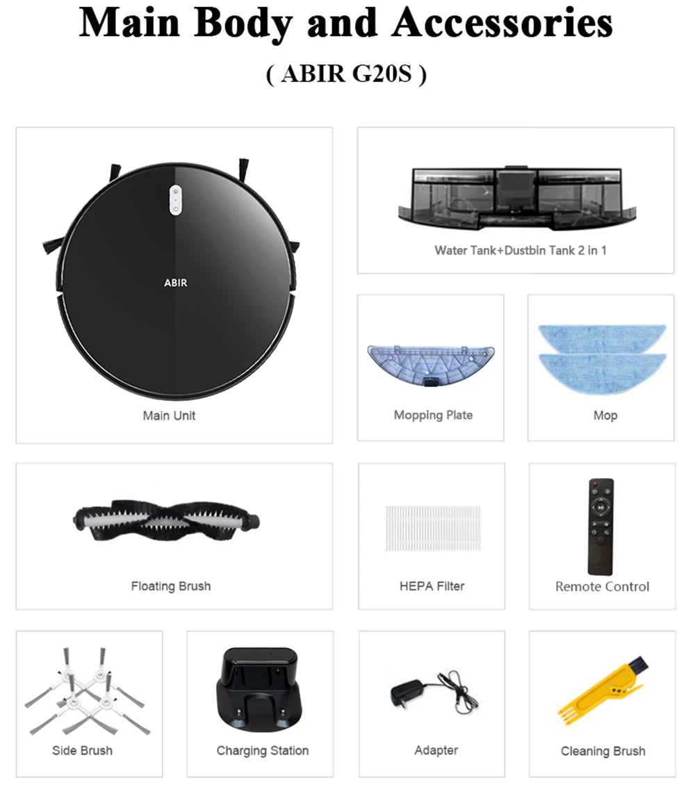 ABIR G20S Saugroboter, KI-Kartennavigation, super intelligente Partition, mit Speicher, WiFi-App, 6000Pa starke Saugkraft, intelligentes Wischen, Desinfektion, funktioniert mit Alexa und Google Assistant