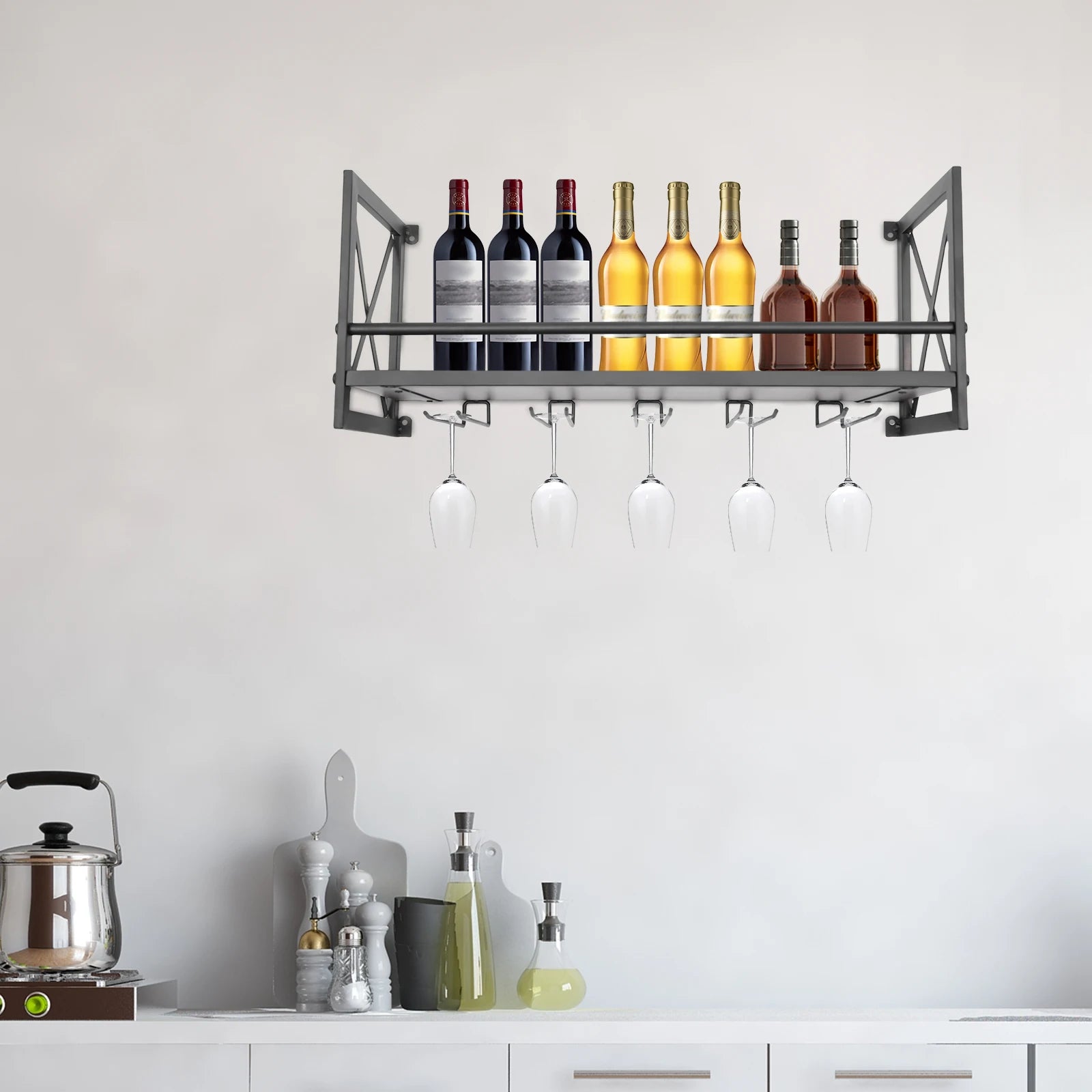 Scaffale portaoggetti a parete in metallo, portabottiglie da Bar, supporto per cucina ristorante bagno