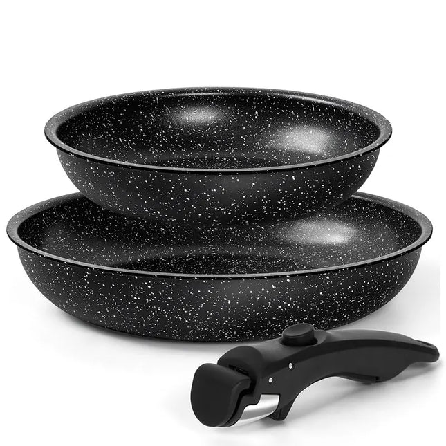 Induction Pan Set 8" and 10" Frying Pans with Detachable Handle Granite Frying Pans for Cooking Omelette Pan Set