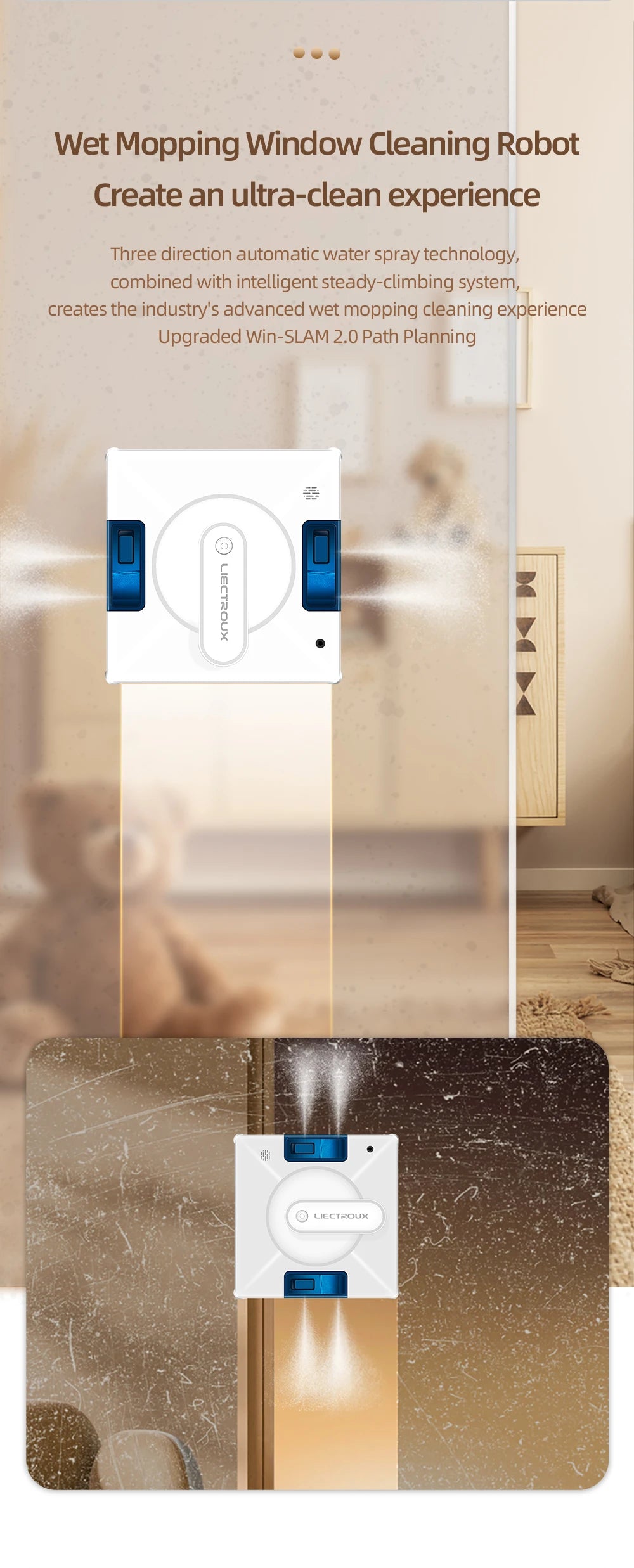 Liectroux YW509 Fensterputzroboter, 4-Wege-Wassersprühsystem, Fensterputzroboter für Glasböden, Glaswände, Fensterstaubsauger, intelligente Navigation, dreifaches Sicherheitssystem