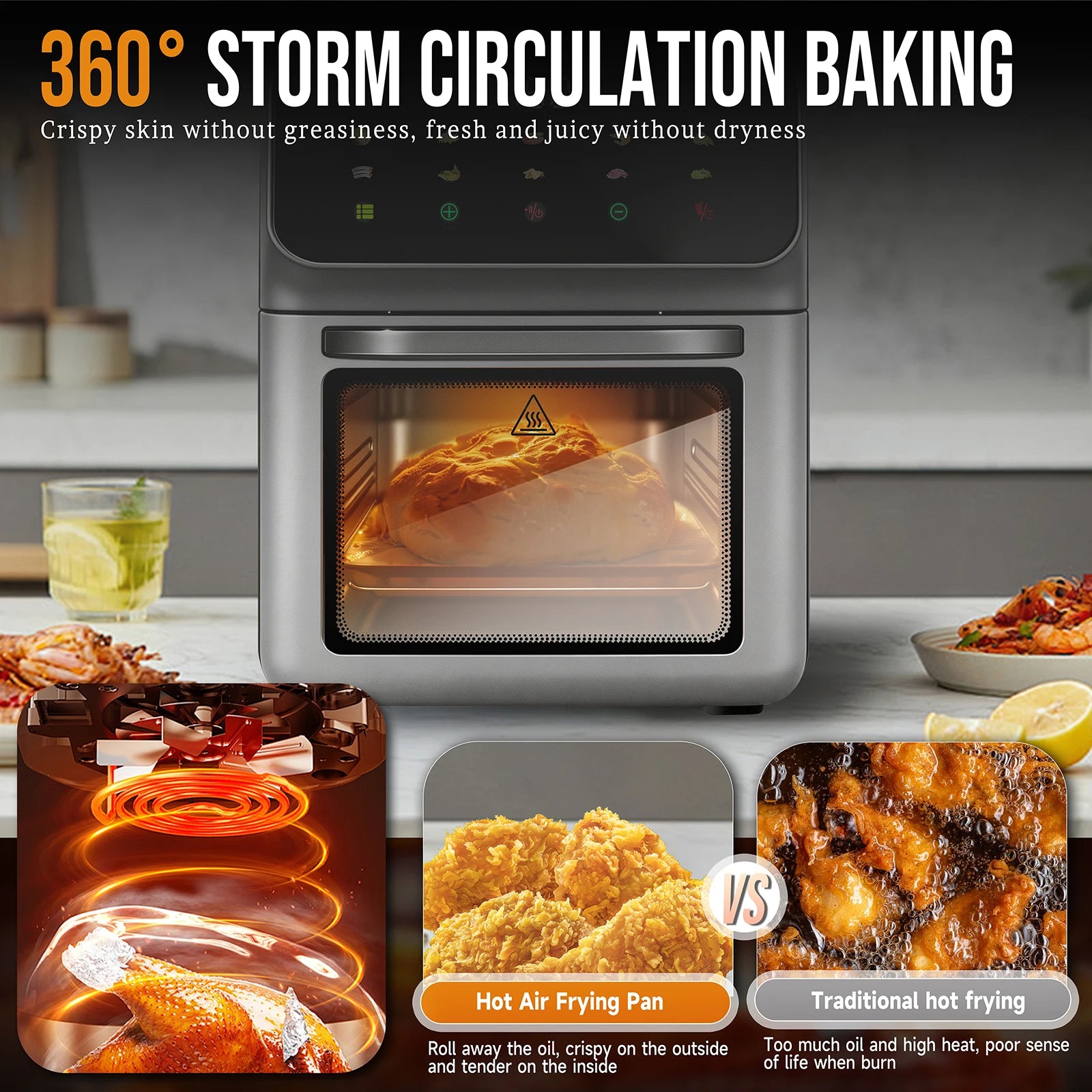 Friggitrice ad aria 10 litri 1350W con 10 modalità preimpostate e cottura a circolazione 360°