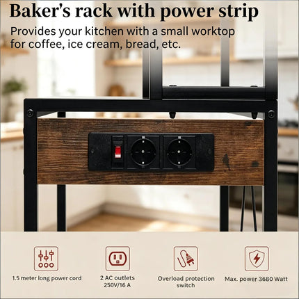 Coffee Station, Kitchen Shelf with Outlets, Kitchen Cabinet, Mini Kitchen Workstation, Display Shelf - All-in-One for Coffee and Appliance Organization