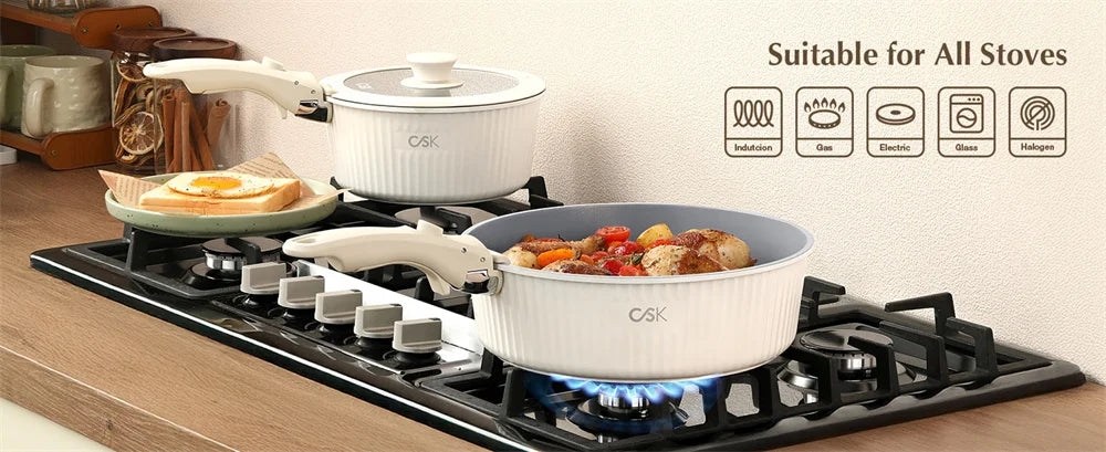 KOCH SYSTEME CS Set di pentole antiaderenti 17 pezzi Set di pentole e padelle con manico staccabile Pentole antiaderenti a induzione Pentola per salsa da cucina