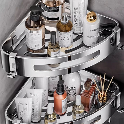 Corner Bathroom Shelf No Drilling - Wall-Mounted Space-Saving Organizer in 304 Stainless Steel for Bathroom Organization