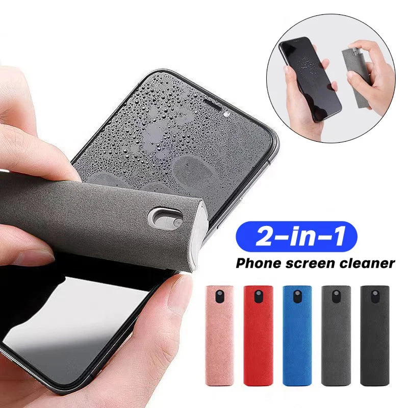 2-in-1 Bildschirmreinigungsspray mit Mikrofasertuch für Handys, Tablets, Computer, Staubentfernungs-Tool für mobile Geräte.