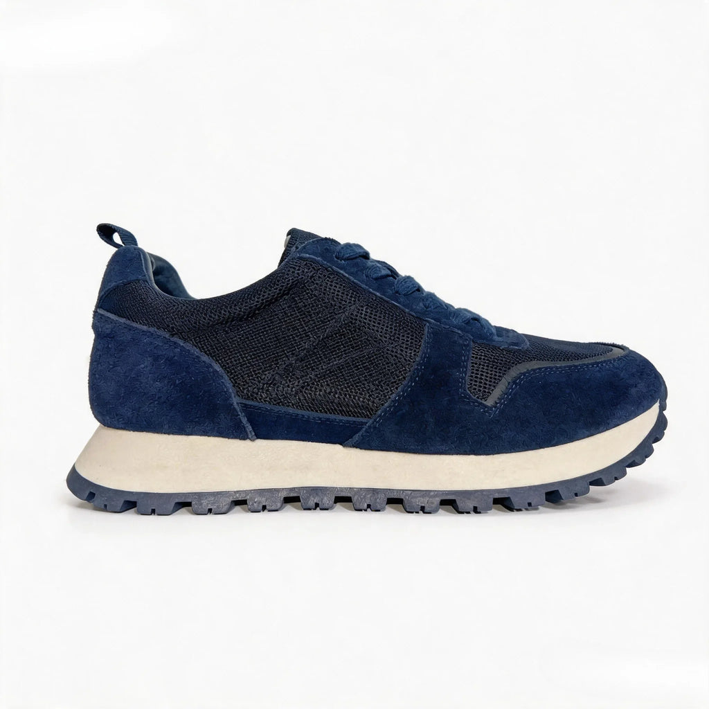 Herren-Freizeitschuhe aus Wildleder und Mesh, Navy-Blau, atmungsaktive Sneaker mit Schnürsenkeln, bequeme Schuhe mit dicker Sohle für den täglichen Gebrauch