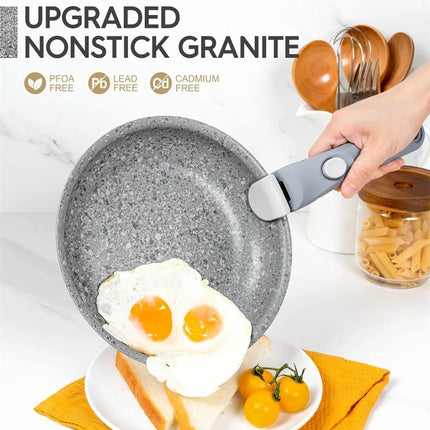 MICHELANGELO Nonstick Pan Set with Detachable Handle Aluminum Pot with Granite Coating Egg Pan Cookware Set